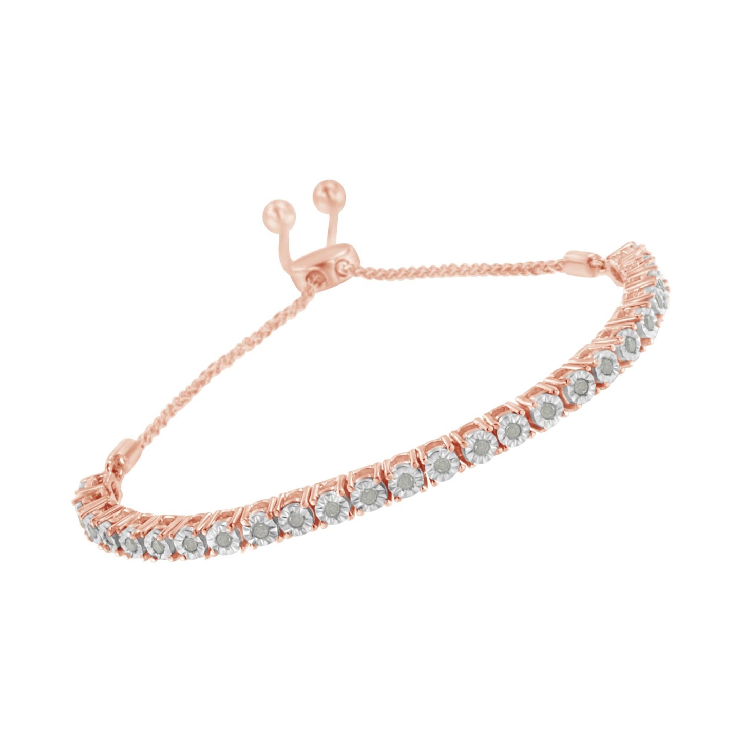 .925 Sterling Silver 1/4 Cttw Miracle-Set Diamond 4â€-10†Adjustable Bolo Tennis Bracelet (I-J Color, I3 Clarity)