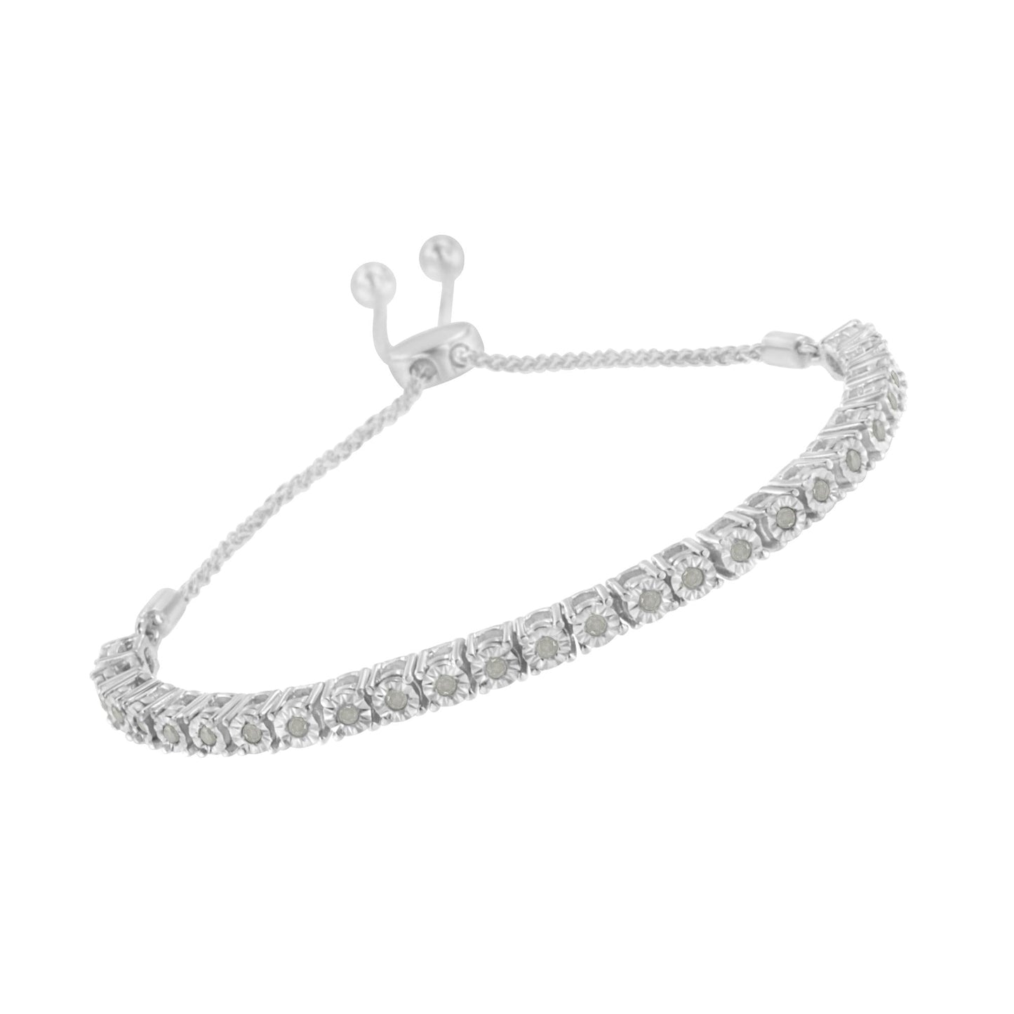 .925 Sterling Silver 1/4 Cttw Miracle-Set Diamond 4â€-10†Adjustable Bolo Tennis Bracelet (I-J Color, I3 Clarity)