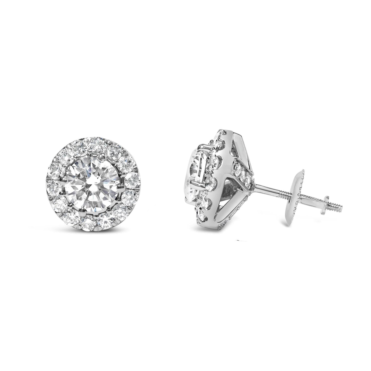 14K White Gold Round Lab-Grown Diamond Halo Stud Earrings (F-G Color, VS2-SI1 Clarity)