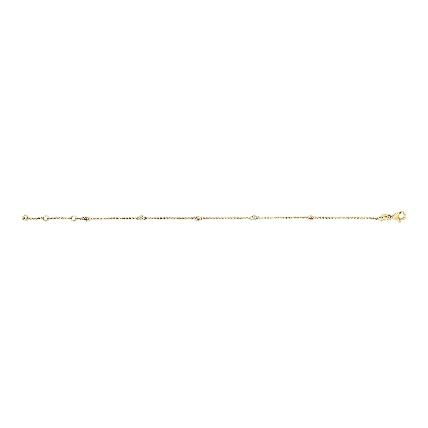 14K Yellow Gold Alternating Red Ruby and White Diamond Bezel Station Chain Bracelet (I-J Color, SI2-I1 Clarity) - 7.5" Inches