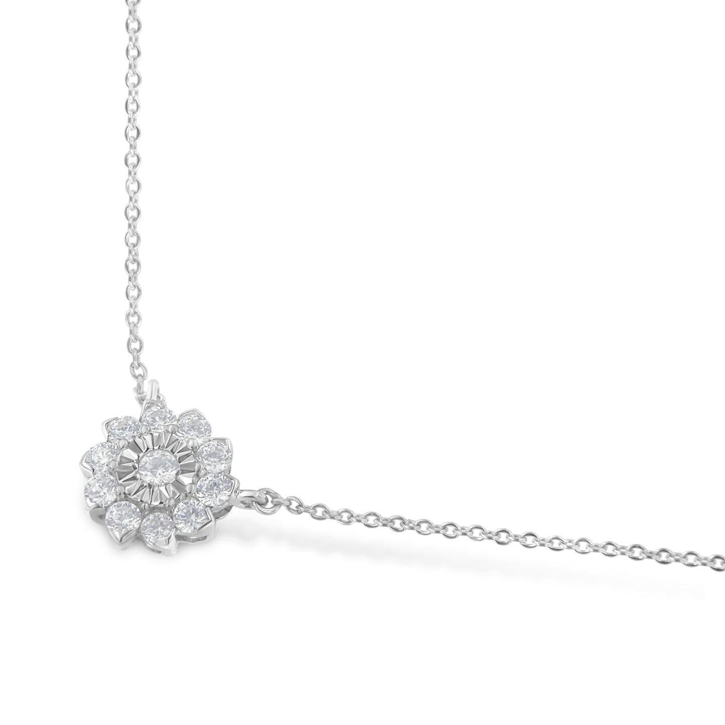 .925 Sterling Silver 1/2 Cttw Diamond Miracle Set Flower Cluster Pendant Necklace with Cable Chain (I-J Color, I1-I2 Clarity) - 18â€