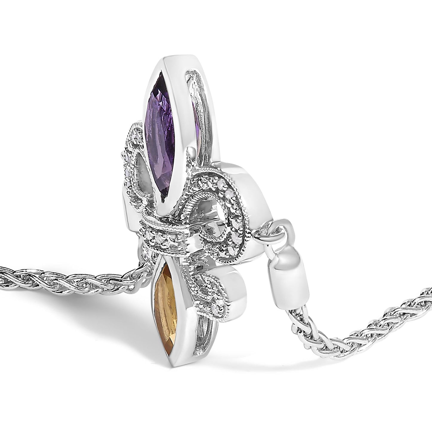 .925 Sterling Silver Marquise Purple Amethyst, Orange Citrine, and Diamond Accent Lariat 4â€-10†Fleur De Lis Adjustable Bolo Bracelet (I-J Color, I1-I2 Clarity)