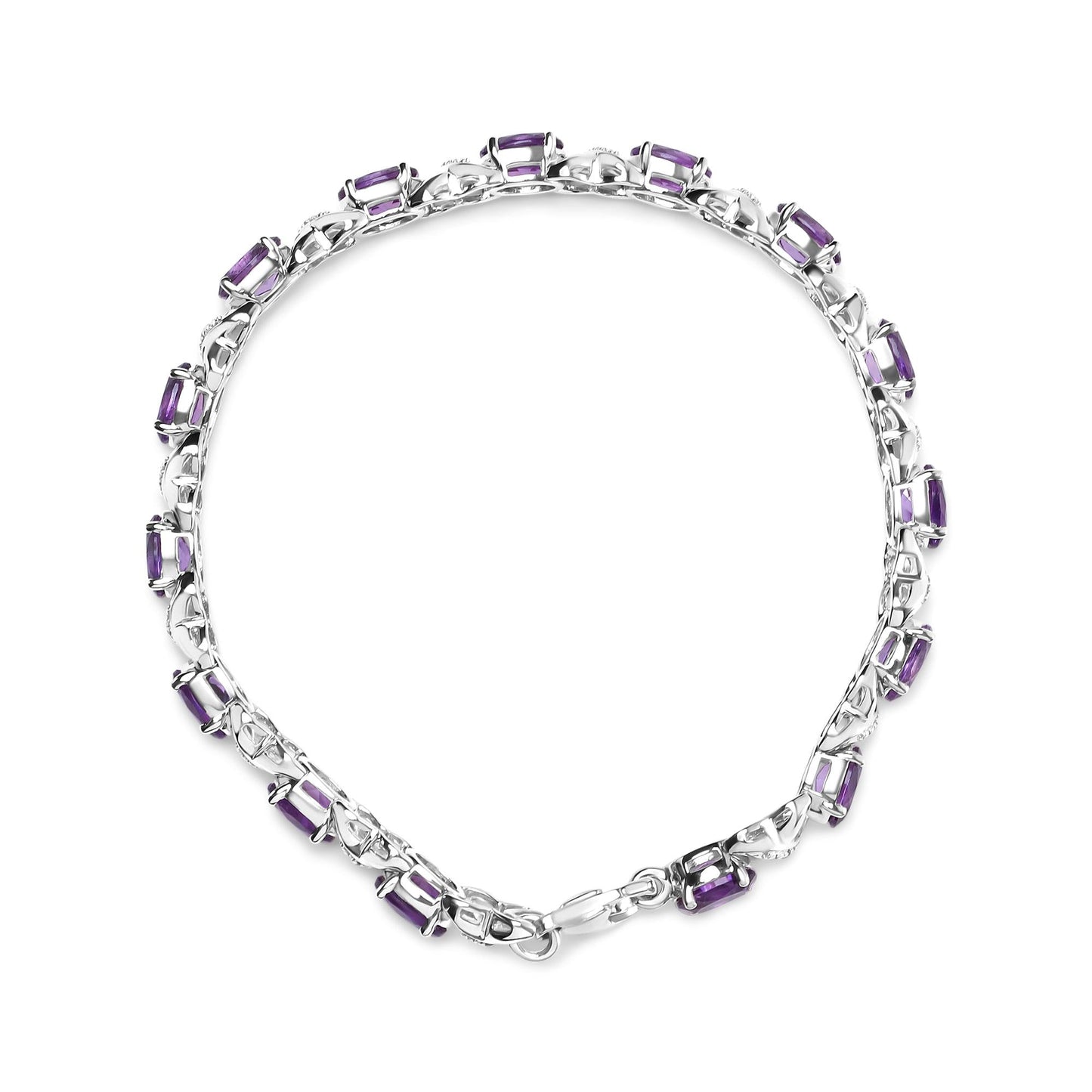 .925 Sterling Silver 7x5mm Oval Amethyst and Diamond Accent X-Link Bracelet (H-I Color, SI1-SI2 Clarity) - Size 7"