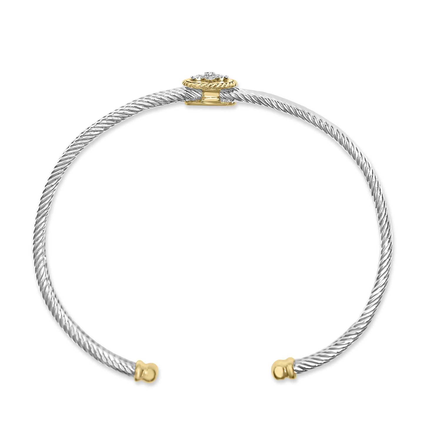 18K Yellow Gold Plated .925 Sterling Silver Diamond Accent and Fleur Di Lis Medallion Bangle Bracelet (I-J Color, SI1-SI2 Clarity) - 7.25 Inches