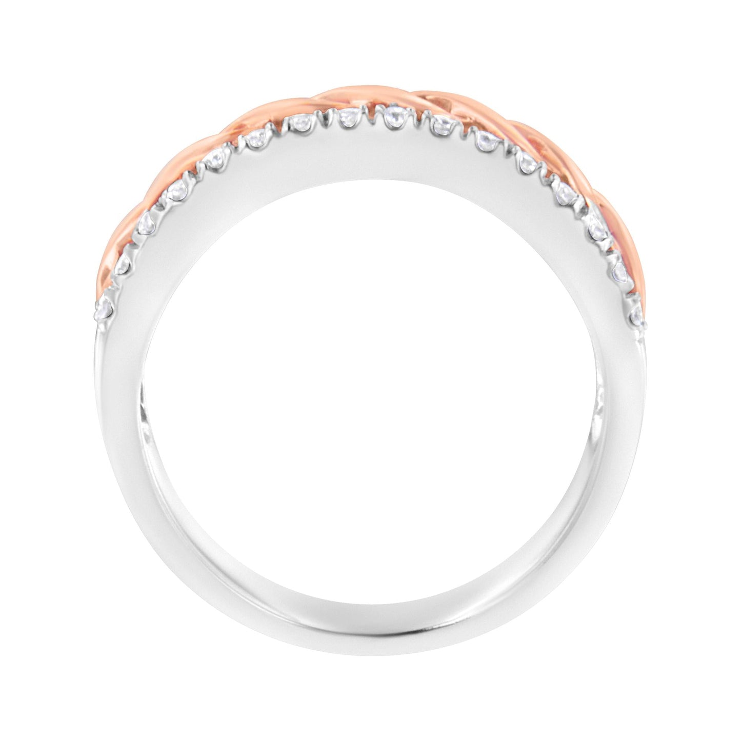 10K White and Rose Gold 1/3 Cttw Diamond Split Shank and Infinity Ribbon Band Ring (I-J Color, I1-I2 Clarity)