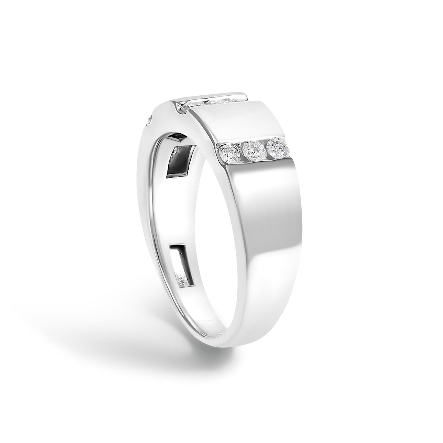 Men's .925 Sterling Silver 1/2 Cttw Diamond Triple Three Stone Row Band Ring (H-I Color, I1-I2 Clarity)