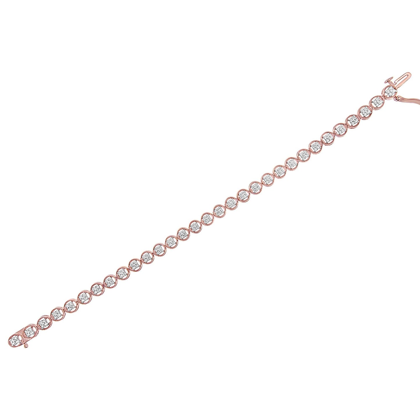 .925 Sterling Silver 1/10 Cttw Diamond Open Circle Beaded Wheel Link Tennis Bracelet (I-J Color, I3 Clarity) - 7.25"