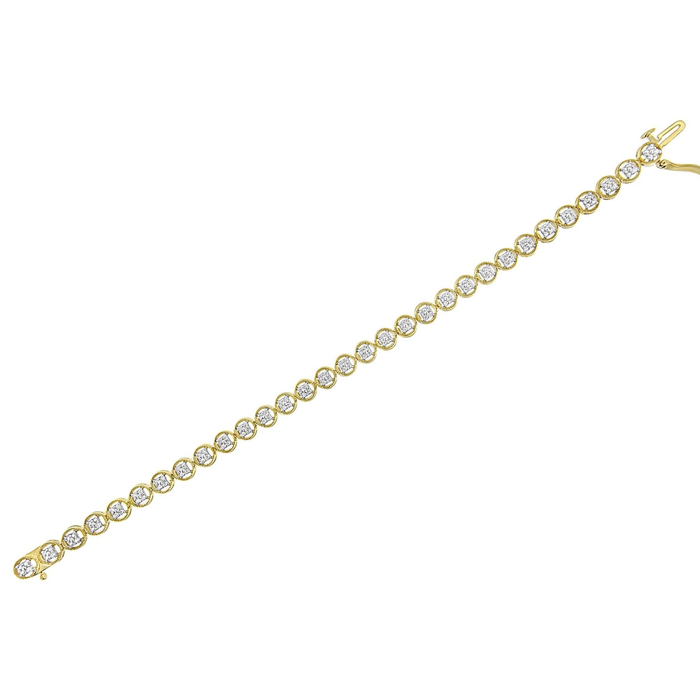 .925 Sterling Silver 1/10 Cttw Diamond Open Circle Beaded Wheel Link Tennis Bracelet (I-J Color, I3 Clarity) - 7.25"
