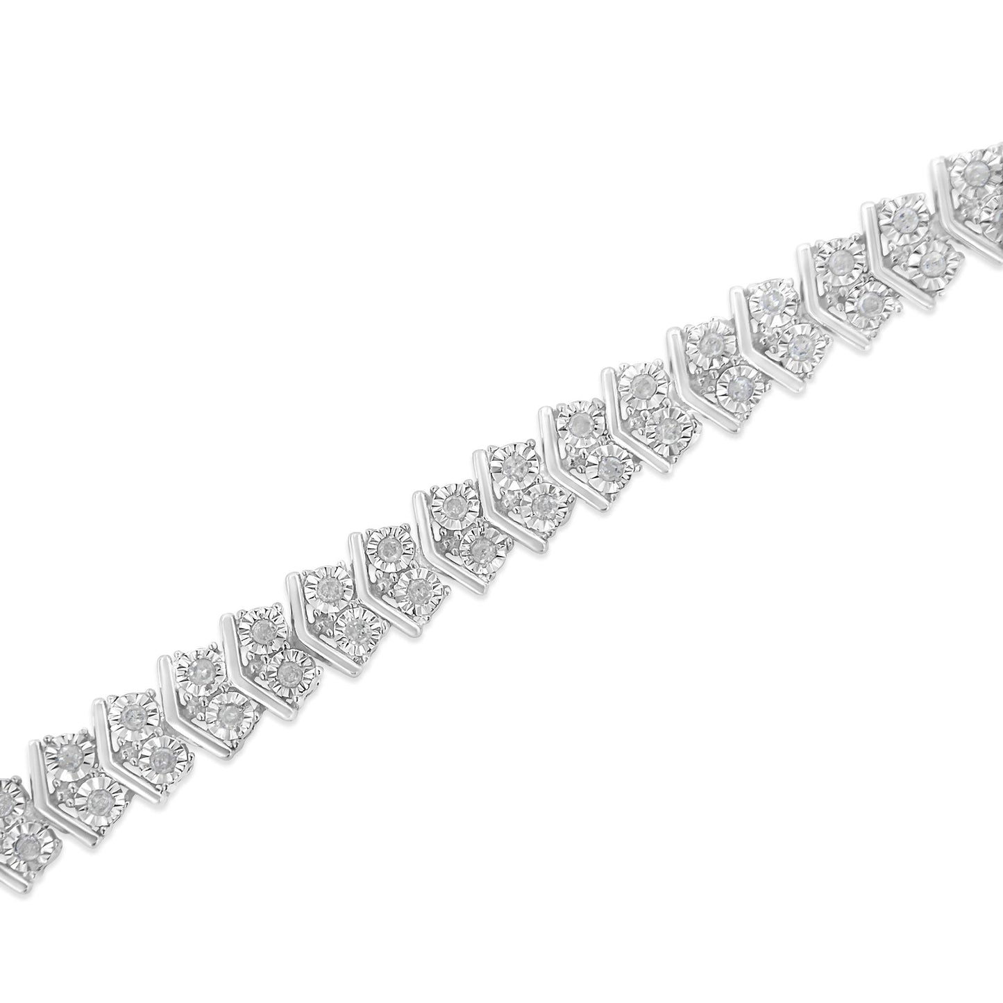 .925 Sterling Silver 1.0 Cttw Chevron 2 Stone Arrow Link Tennis Bracelet (I-J Color, I3 Clarity) - 7â€