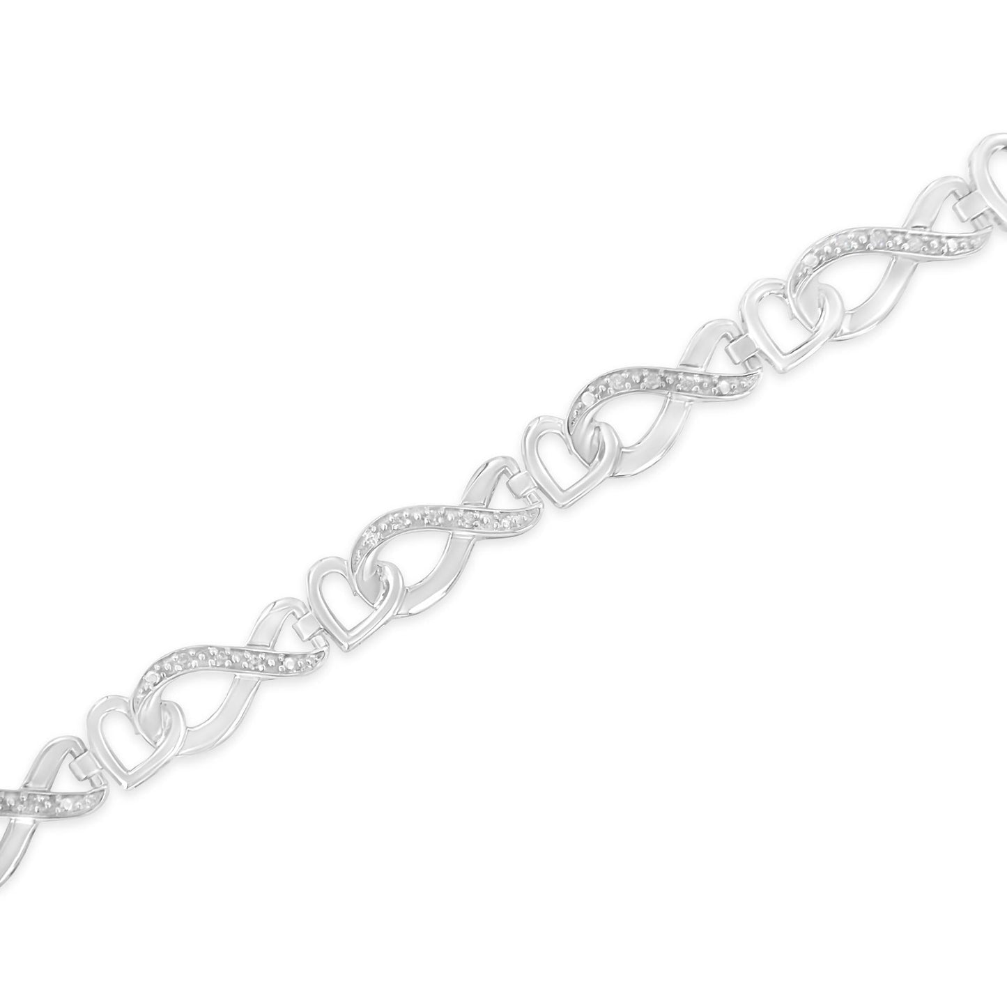 .925 Sterling Silver 1/5 Cttw Diamond 7†Infinity Heart Tennis Bracelet (H-I Color, I2-I3 Clarity)