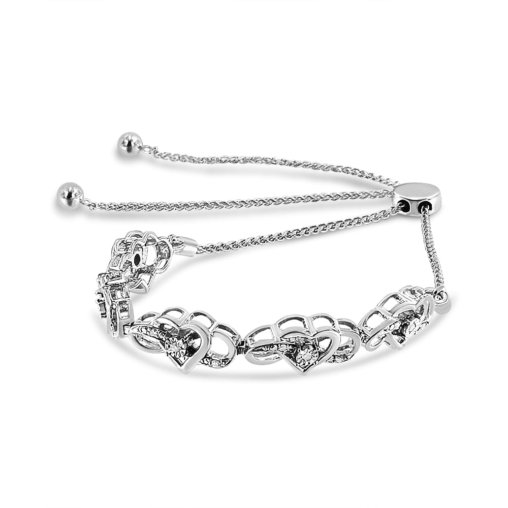 .925 Sterling Silver Diamond Accent Interlocking Infinity and Heart 4â€-10†Adjustable Bolo Tennis Bolo Bracelet (H-I Color, I2-I3 Clarity)
