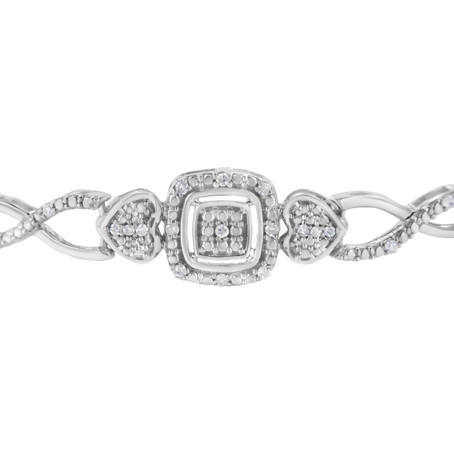 .925 Sterling Silver Diamond Cushion Frame Heart-Sides Twist 4â€-10†Adjustable Bolo Tennis Bolo Bracelet (I-J Color, I3 Clarity)