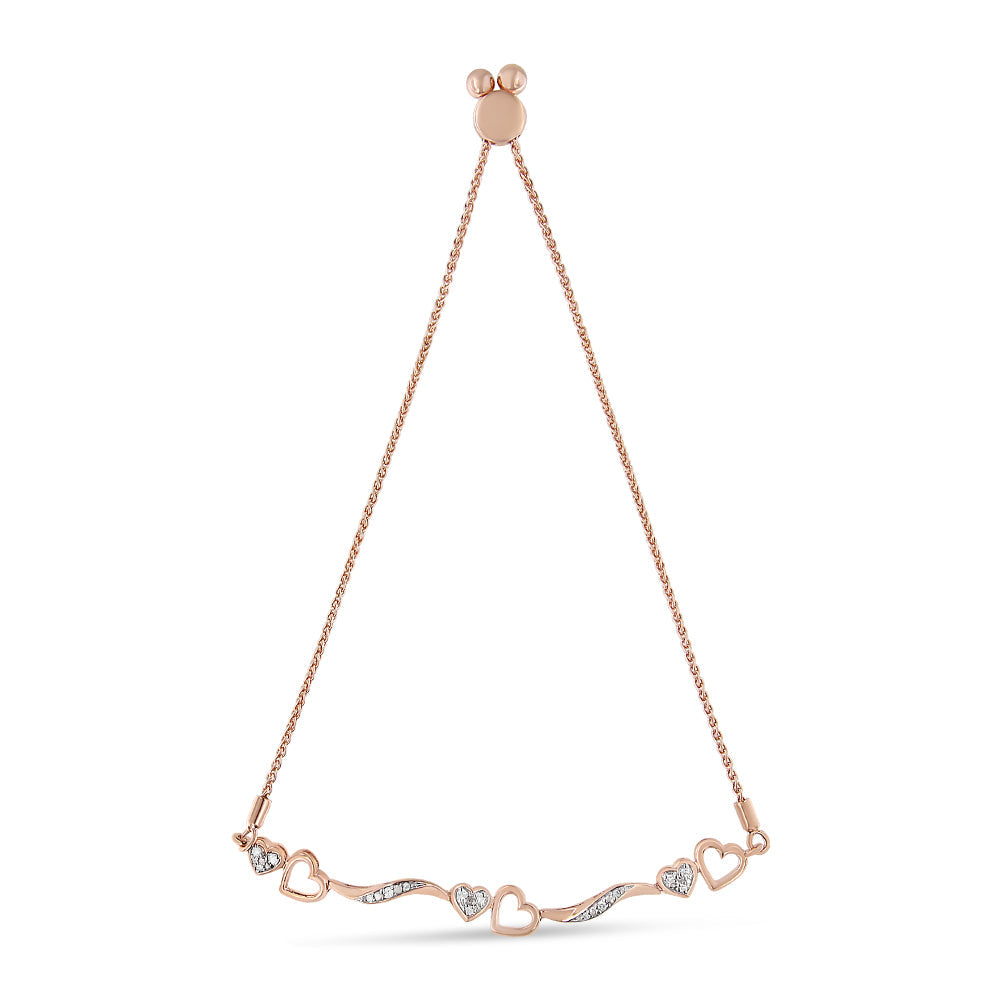 .925 Sterling Silver 1/10 Cttw Diamond Wave and Hearts 4â€-10†Adjustable Bolo Bracelet (I-J Color, I3 Clarity)