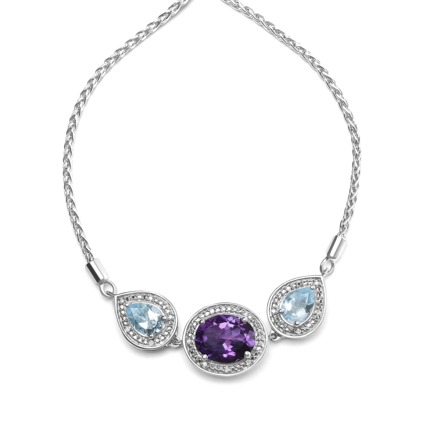 .925 Sterling Silver Oval Amethyst and Pear Blue Topaz with Diamond Accent Lariat 4â€-10†Adjustable Bolo Bracelet (H-I Color, SI1-SI2 Clarity)