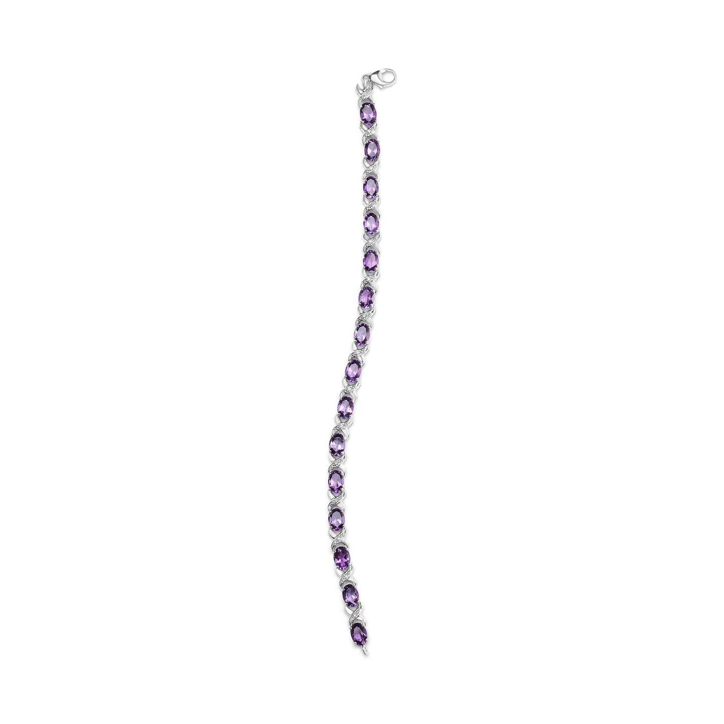 .925 Sterling Silver 7x5mm Oval Amethyst and Diamond Accent X-Link Bracelet (H-I Color, SI1-SI2 Clarity) - Size 7"