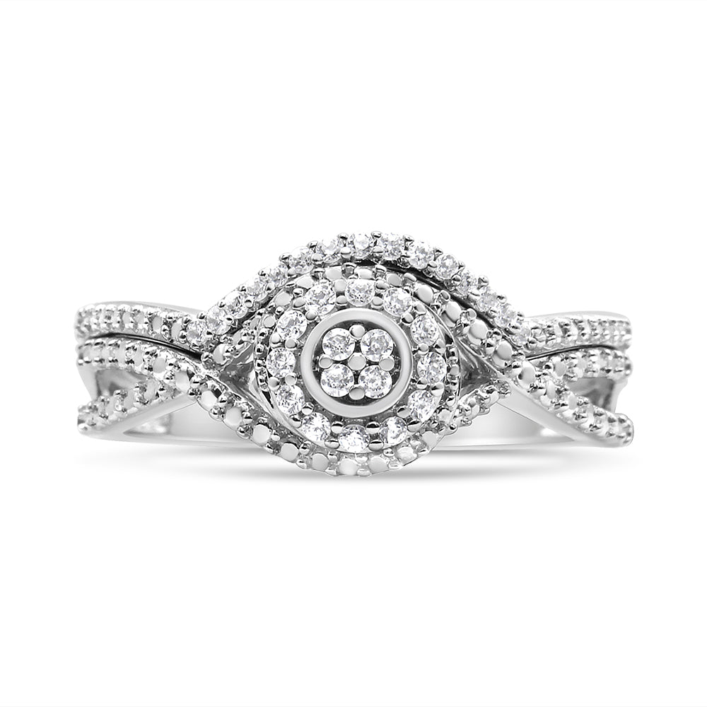 .925 Sterling Silver 1/6 Cttw Diamond Composite Halo and Split Shank Bridal Set Ring and Band (I-J Color, I3 Clarity)