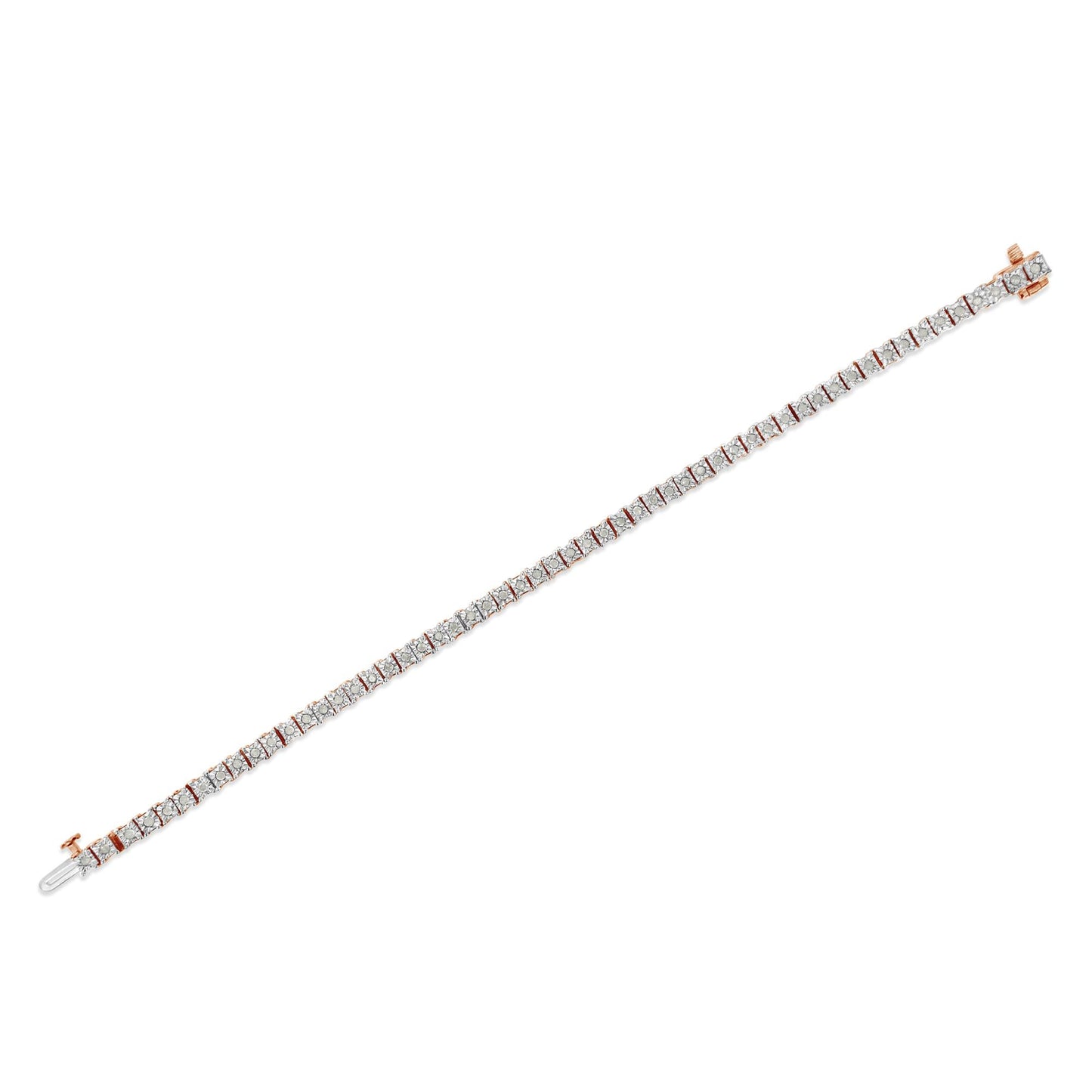 .925 Sterling Silver 1.0 Cttw Diamond Square Frame Miracle-Set Tennis Bracelet (I-J Color, I3 Clarity) - 8"