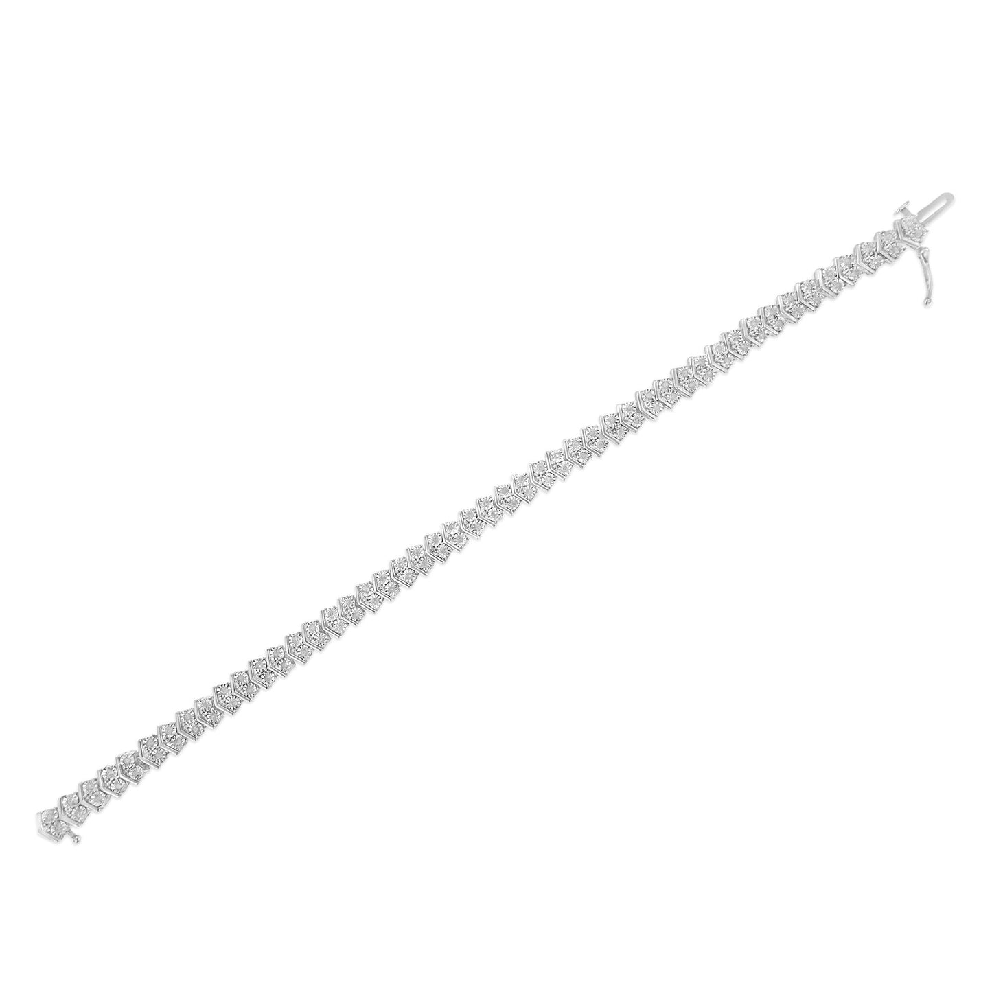 .925 Sterling Silver 1.0 Cttw Chevron 2 Stone Arrow Link Tennis Bracelet (I-J Color, I3 Clarity) - 7â€