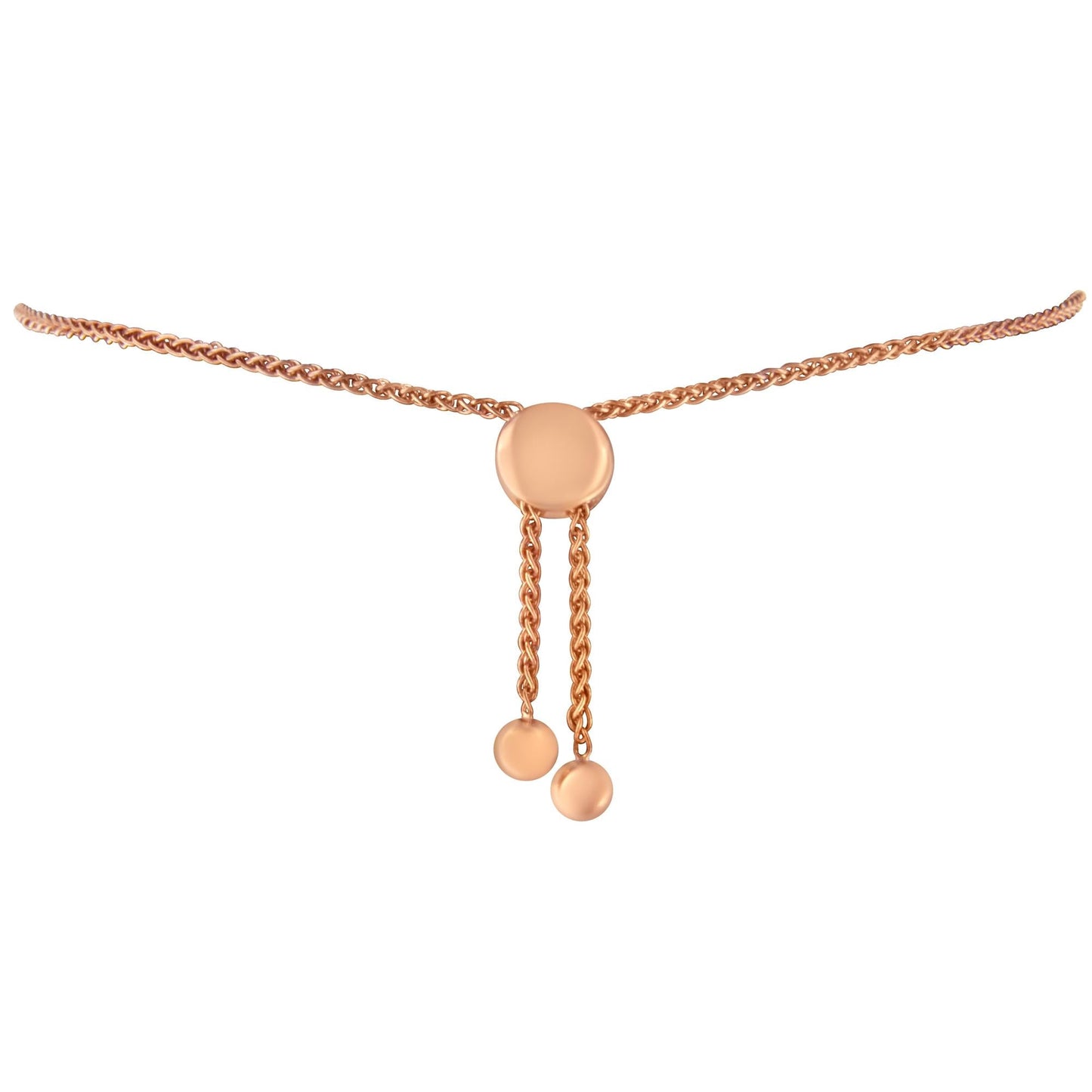 14K Rose Gold Plated .925 Sterling Silver Diamond Accent Circle and Heart Link Adjustable 6â€-10†Bolo Bracelet (I-J Color, I3 Clarity)