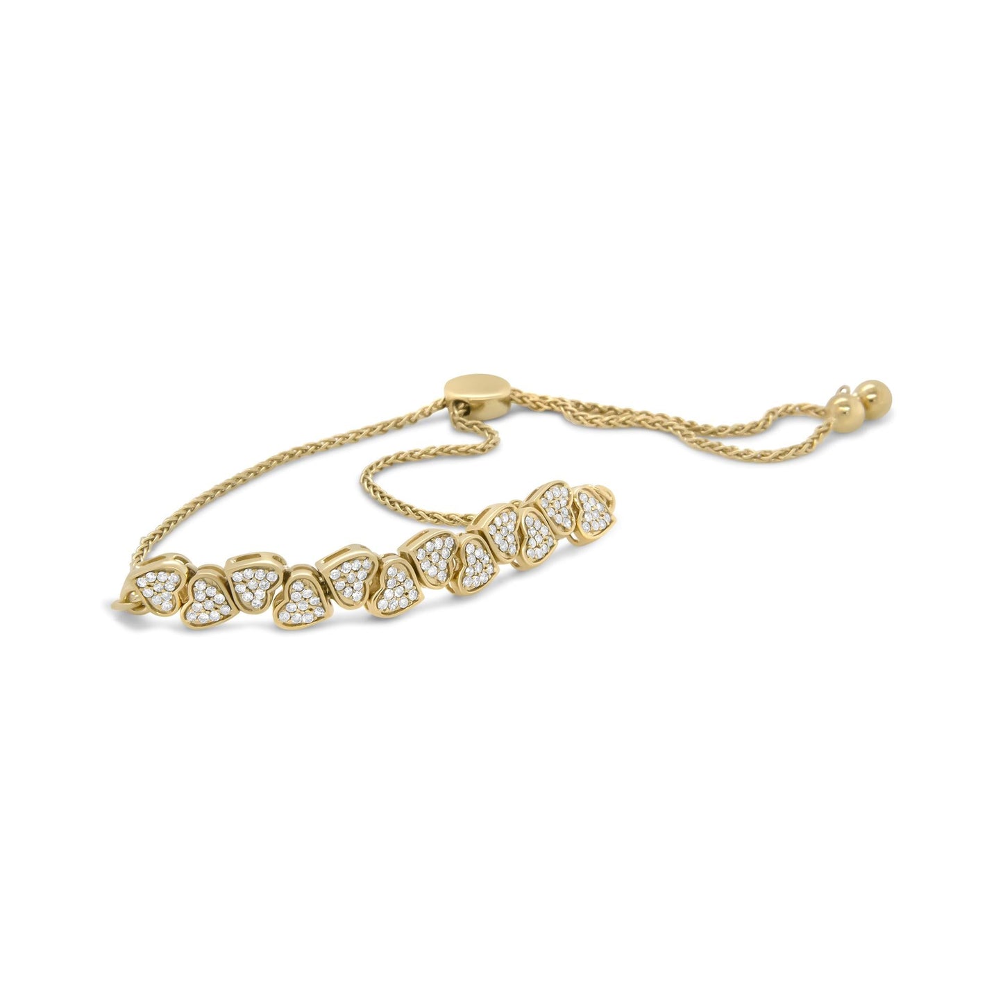 Yellow Gold Plated .925 Sterling Silver 1/2 Cttw Diamond Sideways Hearts Bolo Bracelet (H-I Color, I1-I2 Clarity) - 4â€-10†Adjustable
