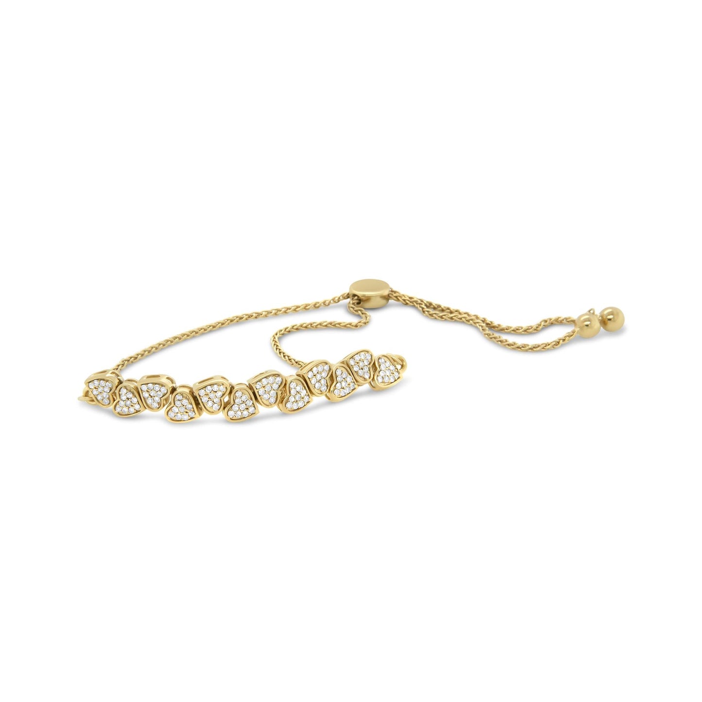 Yellow Gold Plated .925 Sterling Silver 1/2 Cttw Diamond Sideways Hearts Bolo Bracelet (H-I Color, I1-I2 Clarity) - 4â€-10†Adjustable