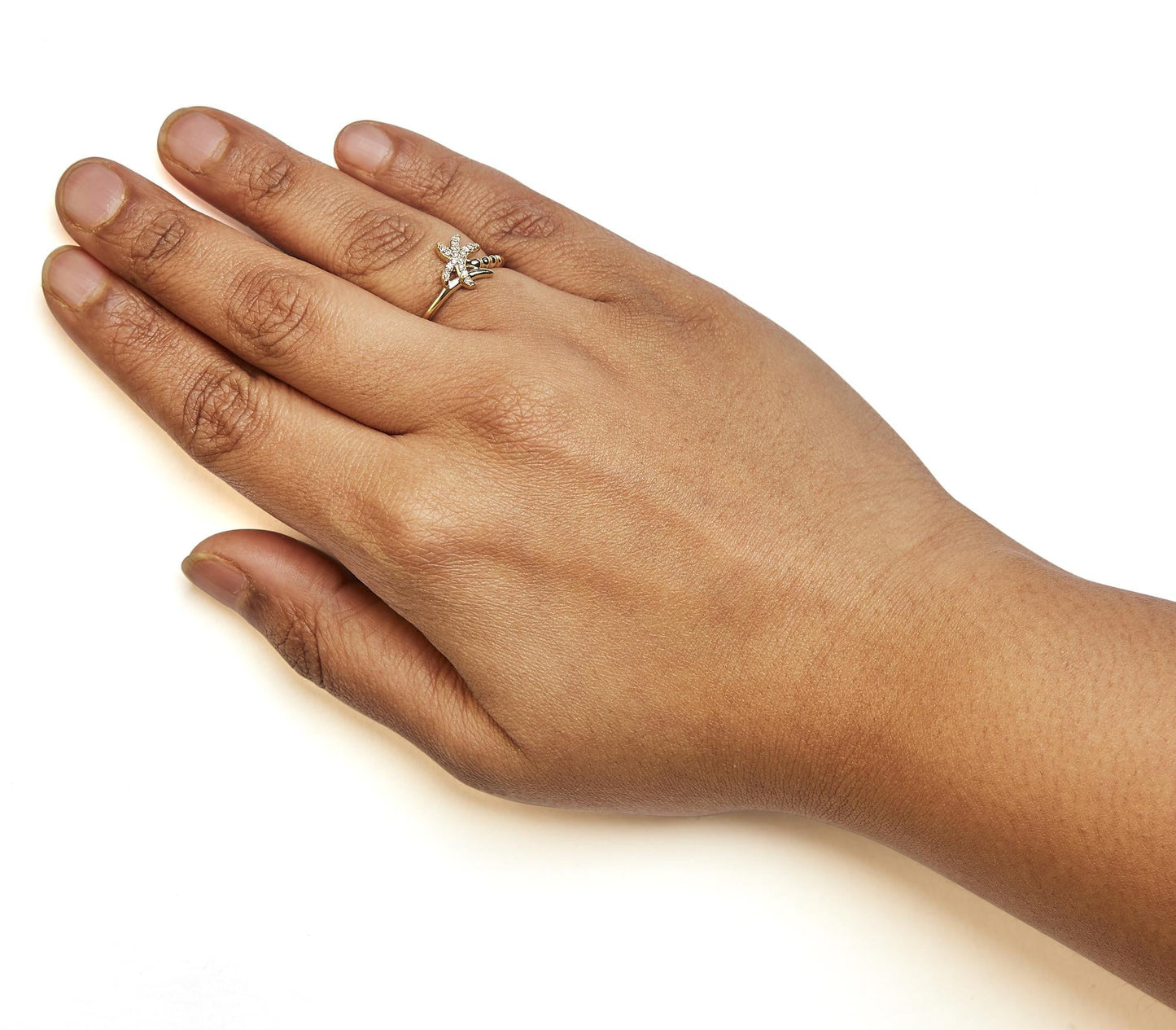 10K Yellow Gold 1/10 Cttw Diamond Palm Tree Statement Ring (H-I Color, I1-I2 Clarity)