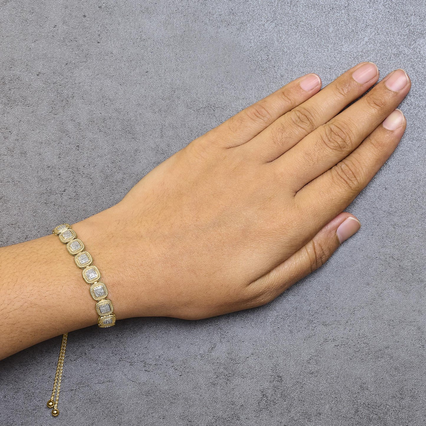 14k Yellow Gold Plated .925 Sterling 5/8 Cttw Diamond Composite Cushion Frame 4â€-10†Adjustable Bolo Bracelet (G-H Color, I1-I2 Clarity)