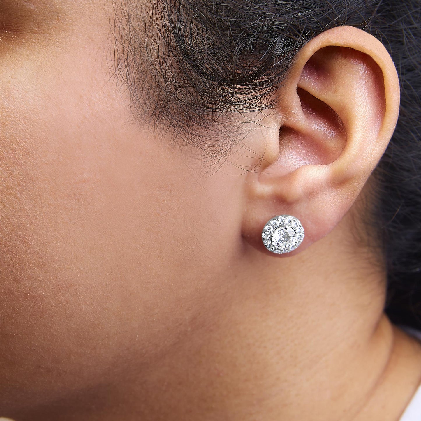 14K White Gold Round Lab-Grown Diamond Halo Stud Earrings (F-G Color, VS2-SI1 Clarity)