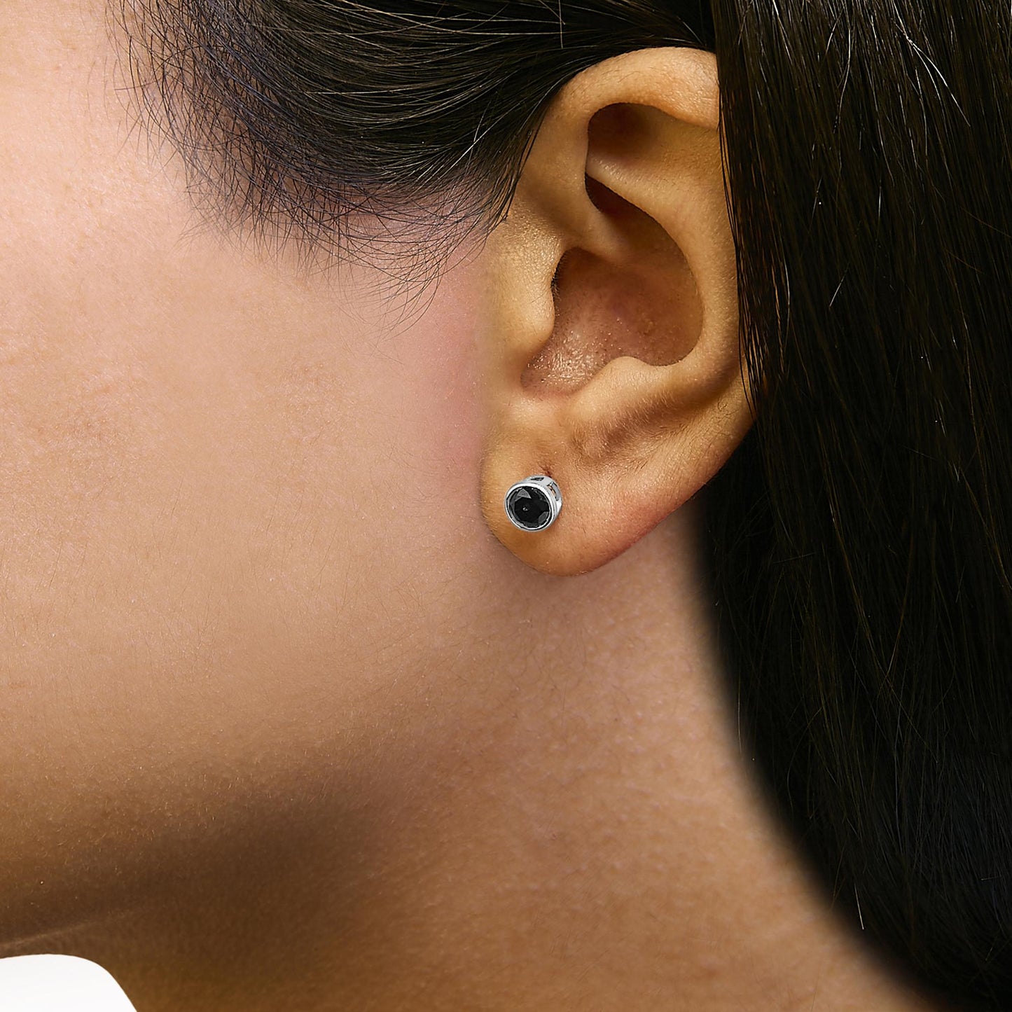 .925 Sterling Silver Round Brilliant-Cut Black Diamond Bezel-Set Stud Earrings with Screw Backs (Fancy Color-Enhanced, I2-I3 Clarity)