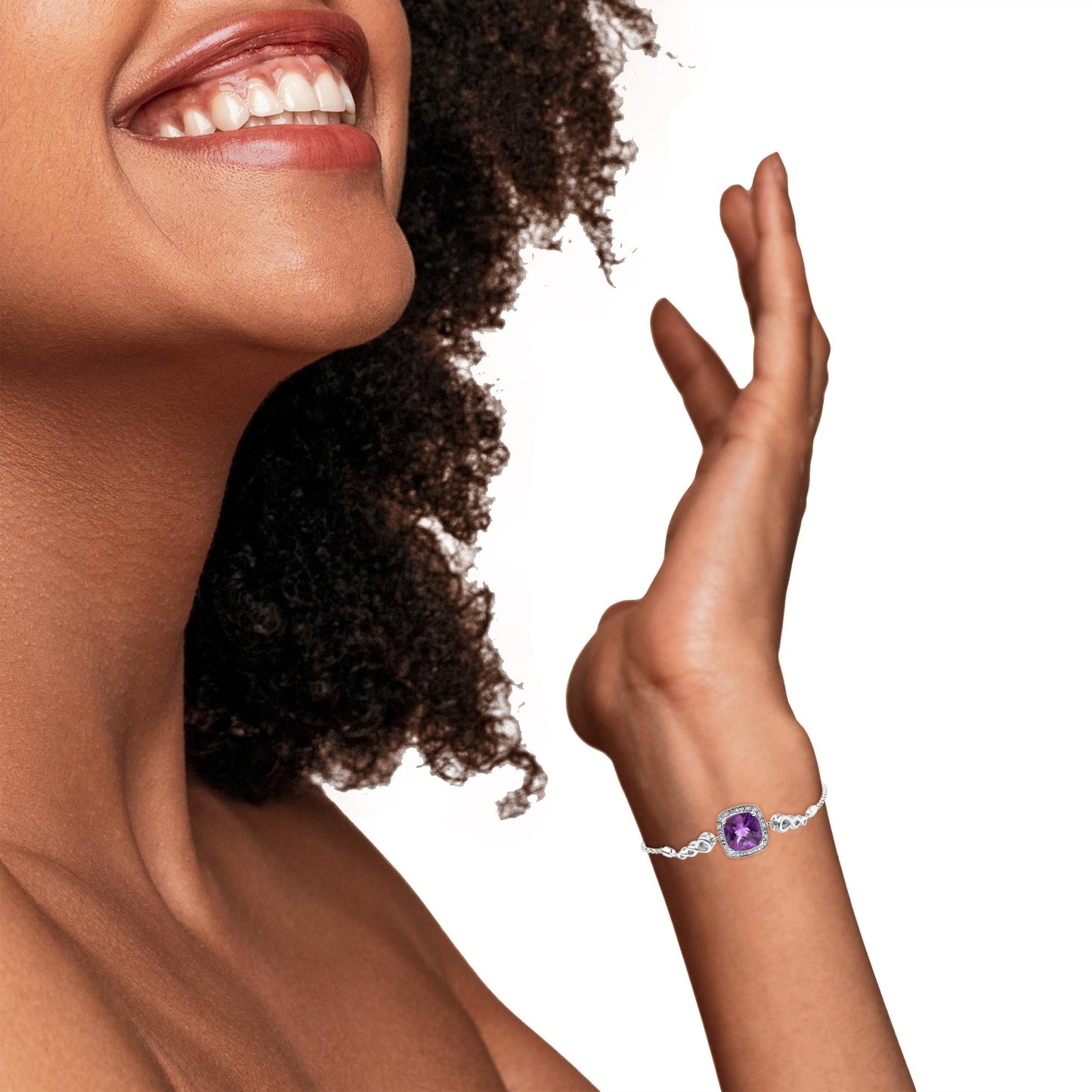 .925 Sterling Silver 10mm Cushion Cut Amethyst Gemstone and Diamond Accent Lariat 4â€-10†Adjustable Bolo Bracelet (H-I Color, SI1-SI2 Clarity)
