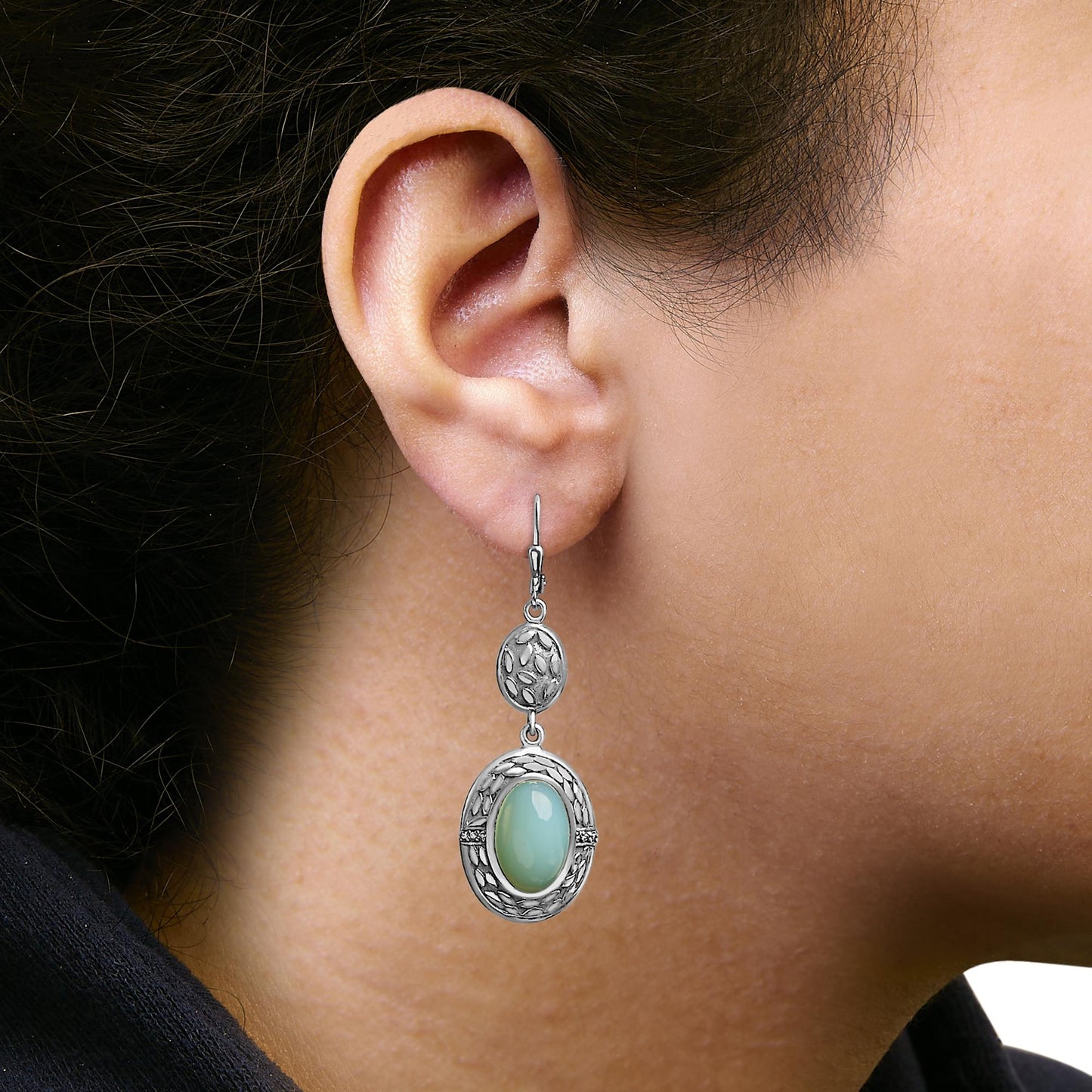.925 Sterling Silver Chalcedony Diamond Accent Drop and Dangle Earring (K-L Color, I1-I2 Clarity)