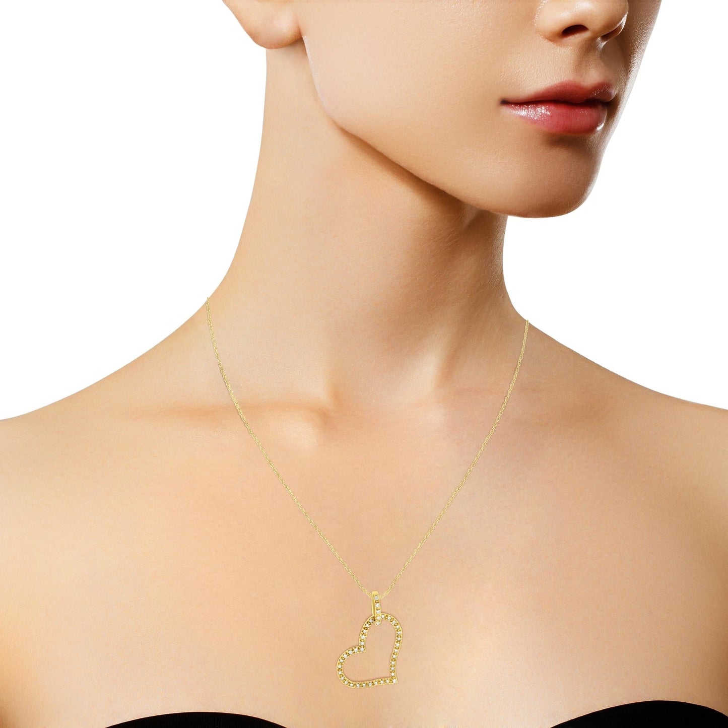 10K Yellow Gold 1/4 cttw Prong Set Round-Cut Diamond Open Heart 18" Pendant Necklace (K-L Color, I1-I2 Clarity)