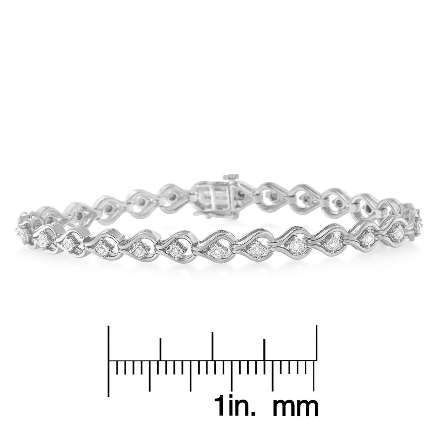 .925 Sterling Silver 1/4 Cttw Diamond Miracle-Set Teardrop Shaped 7†Link Bracelet (I-J Color, I3 Clarity)