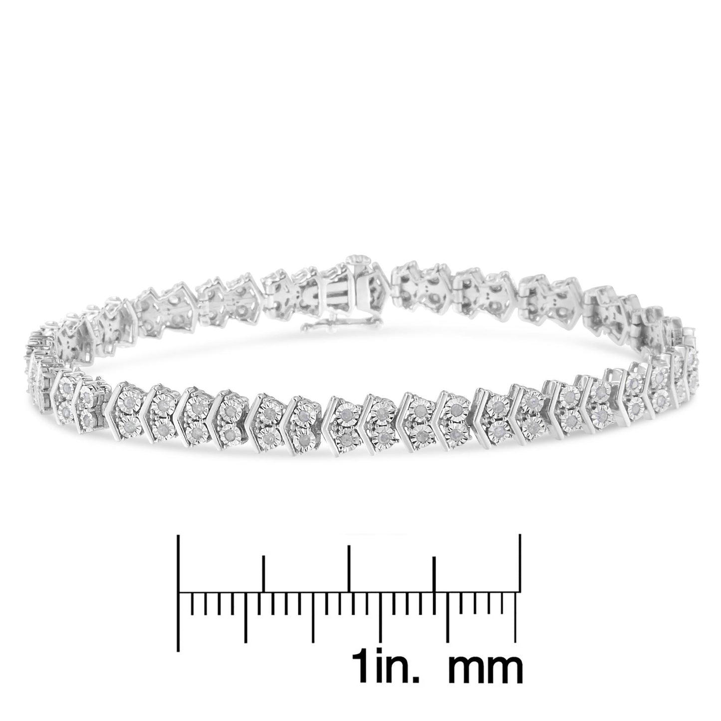 .925 Sterling Silver 1.0 Cttw Chevron 2 Stone Arrow Link Tennis Bracelet (I-J Color, I3 Clarity) - 7â€