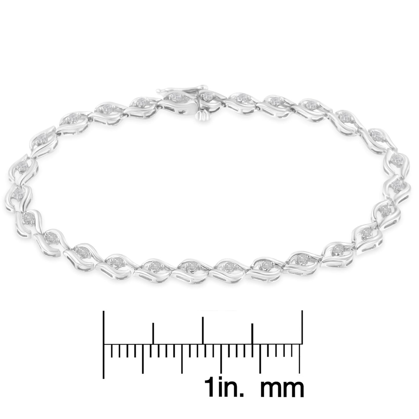 .925 Sterling Silver 1/2 Cttw Rose Cut Diamond Almond Shape Link Tennis Bracelet (I-J Color, I3 Clarity) - 7â€Â