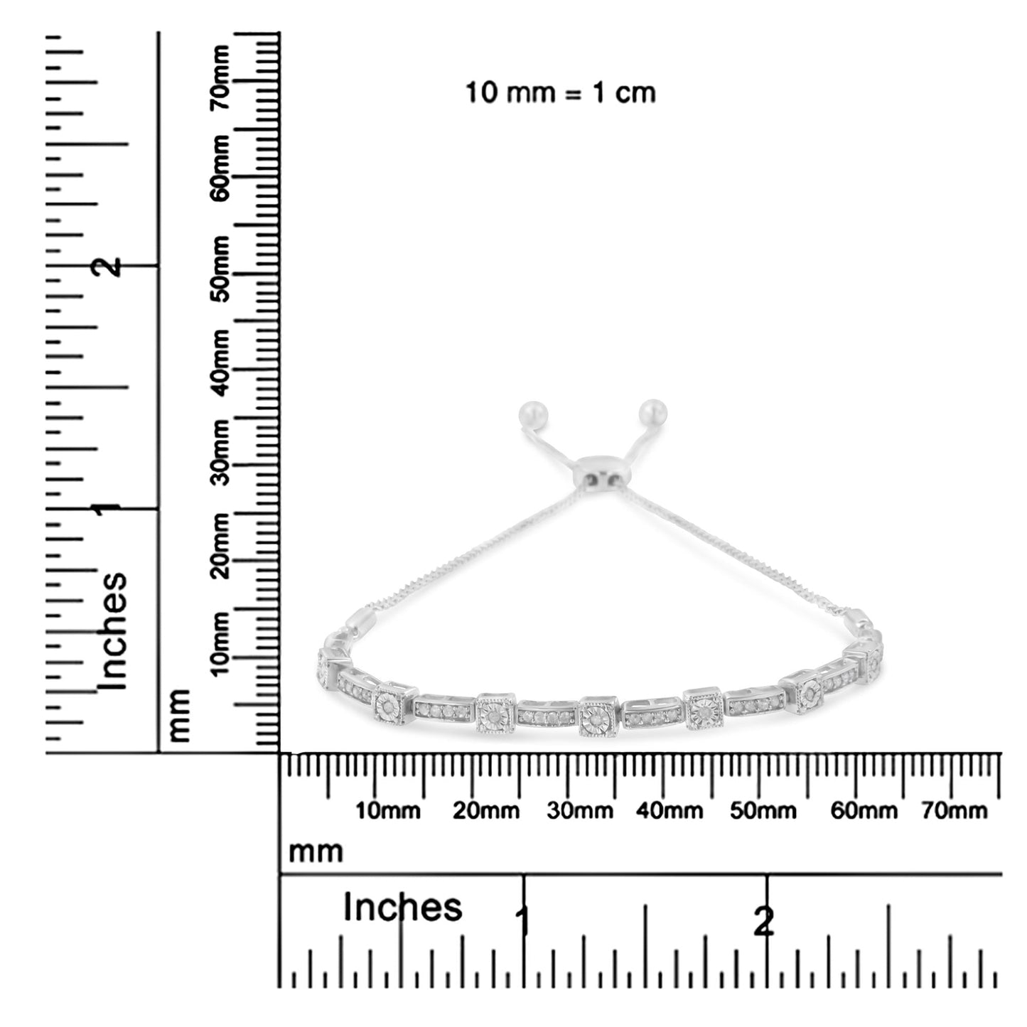 .925 Sterling Silver 1/4 Cttw Diamond 4â€-10†Adjustable Bolo Alternating Square and Rectangle Bolo Bracelet (I-J Color, I3 Clarity)