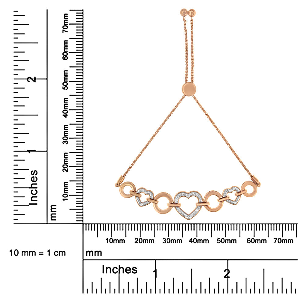 14K Rose Gold Plated .925 Sterling Silver Diamond Accent Circle and Heart Link Adjustable 6â€-10†Bolo Bracelet (I-J Color, I3 Clarity)