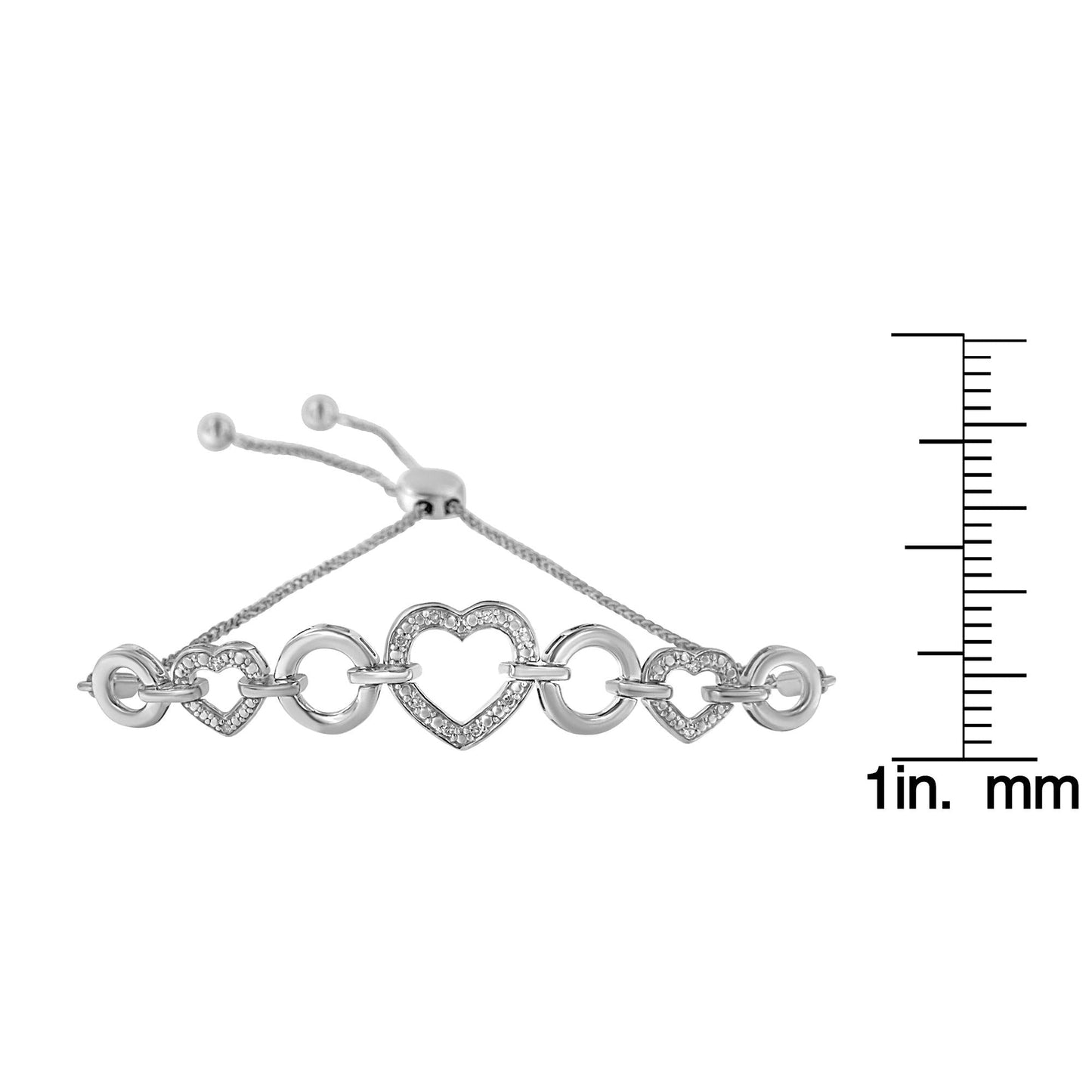 .925 Sterling Silver Diamond Accent Interlinking Triple Heart 4â€-10†Adjustable Bolo Tennis Bracelet Bolo Bracelet (H-I Color, I2-I3 Clarity)
