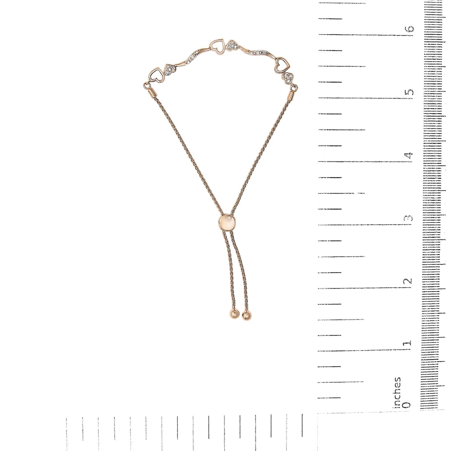 .925 Sterling Silver 1/10 Cttw Diamond Wave and Hearts 4â€-10†Adjustable Bolo Bracelet (I-J Color, I3 Clarity)