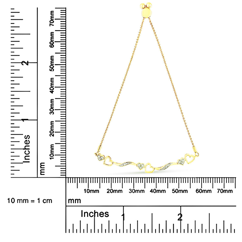.925 Sterling Silver 1/10 Cttw Diamond Wave and Hearts 4â€-10†Adjustable Bolo Bracelet (I-J Color, I3 Clarity)
