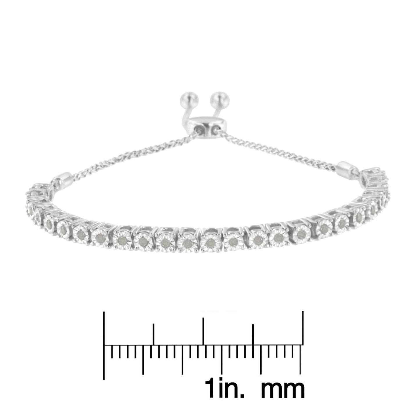 .925 Sterling Silver 1/4 Cttw Miracle-Set Diamond 4â€-10†Adjustable Bolo Tennis Bracelet (I-J Color, I3 Clarity)