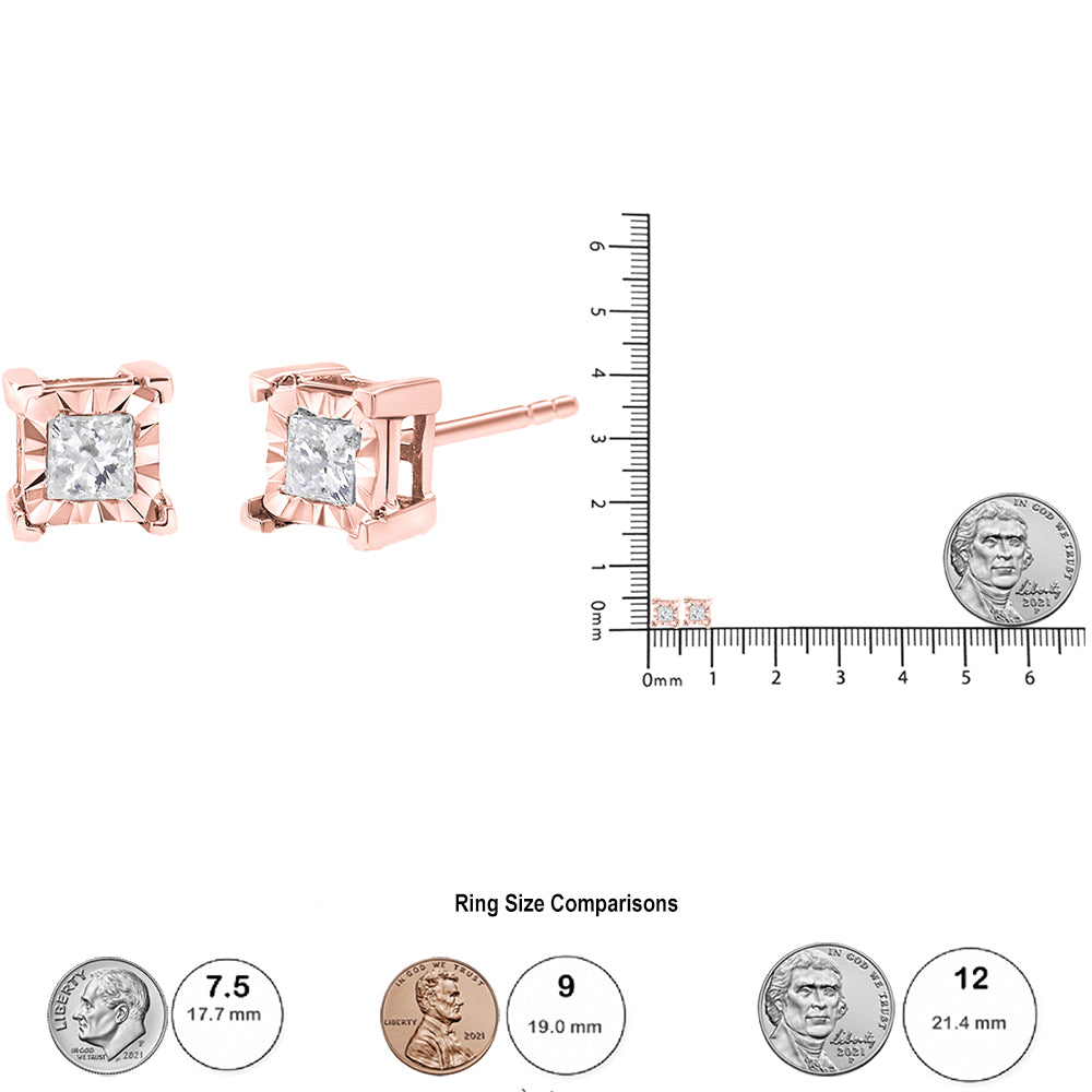 .925 Sterling Silver Miracle Set Princess-cut Diamond Solitaire Stud Earrings (H-I Color, I2-I3 Clarity)