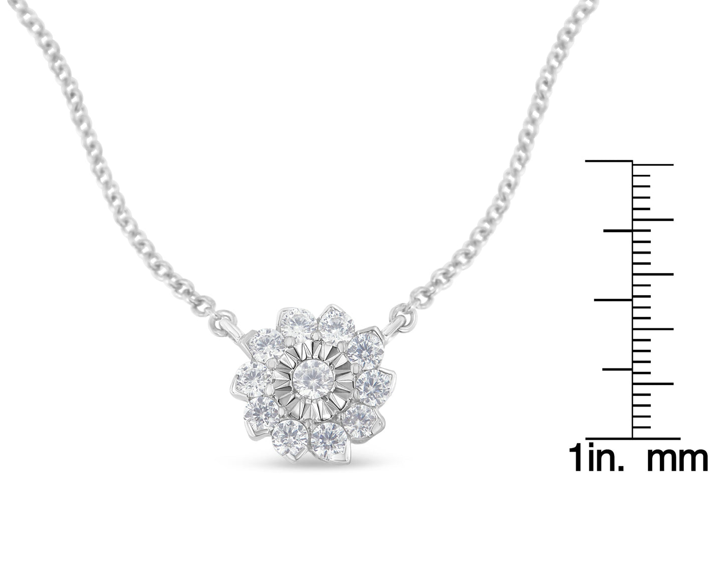 .925 Sterling Silver 1/2 Cttw Diamond Miracle Set Flower Cluster Pendant Necklace with Cable Chain (I-J Color, I1-I2 Clarity) - 18â€