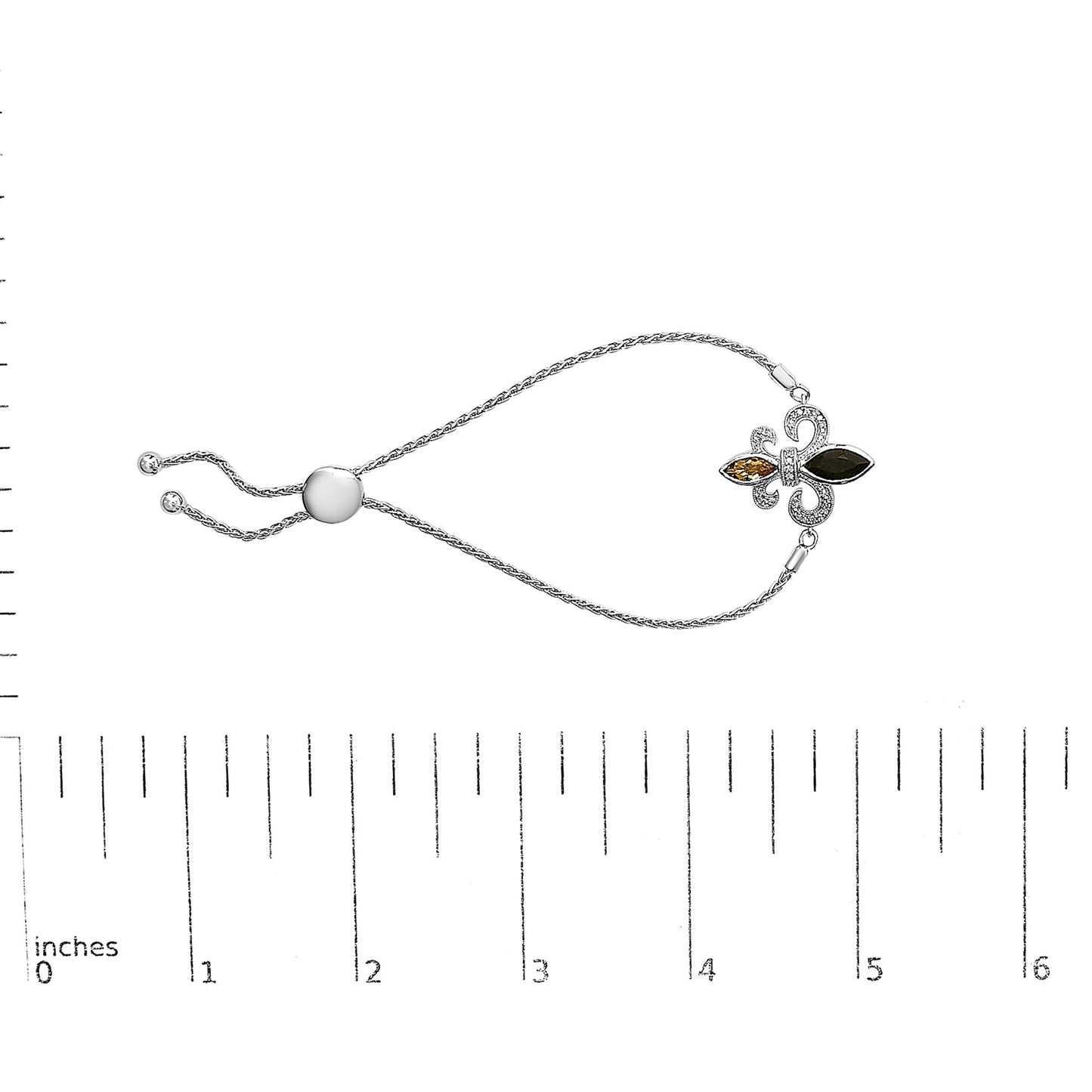 .925 Sterling Silver Marquise Black Onyx, Orange Citrine, and Diamond Accent Lariat 4â€-10†Fleur De Lis Adjustable Bolo Bracelet (I-J Color, I1-I2 Clarity) - 7"