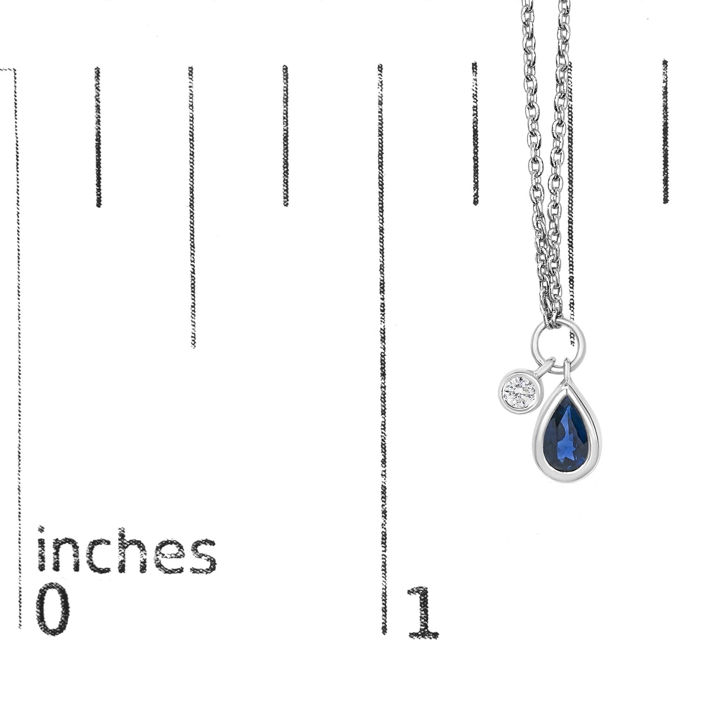 10K White Gold 6x4 mm Pear Blue Sapphire and Diamond Accent Charm Pendant Necklace - 18" Inches