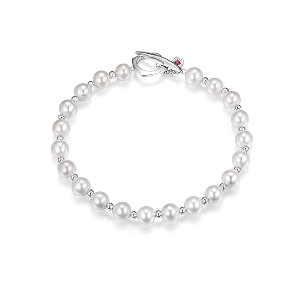 Gem Clip Round White Shell Pearl Toggle Bracelet