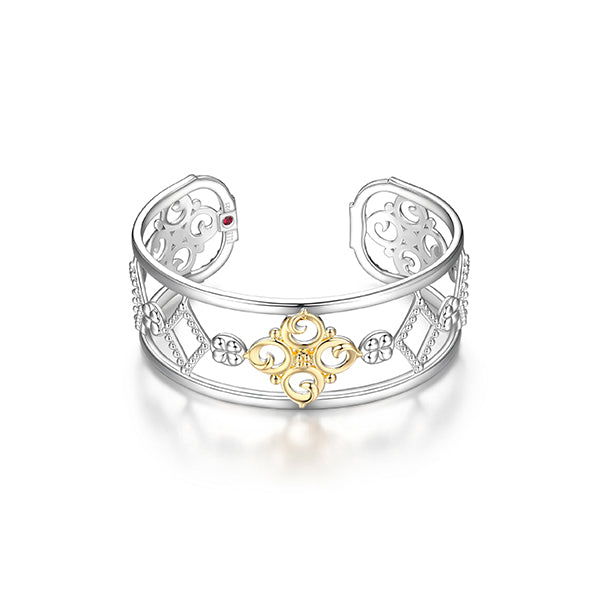 Elegant Venice Two Tone Silver Filigree Cuff Bangle