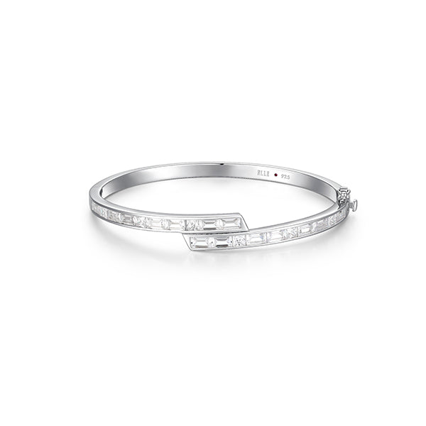 Elegant Straight Baguette Bypass Bangle Bracelet