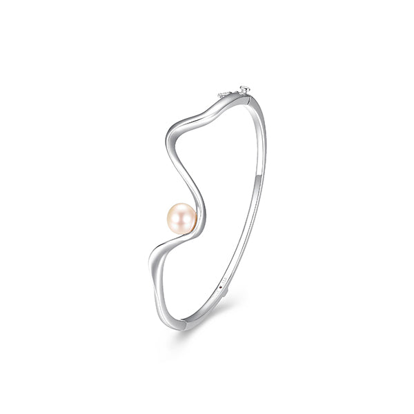 Elegant Luna Genuine White Pearl Wavy Hinge Bangle