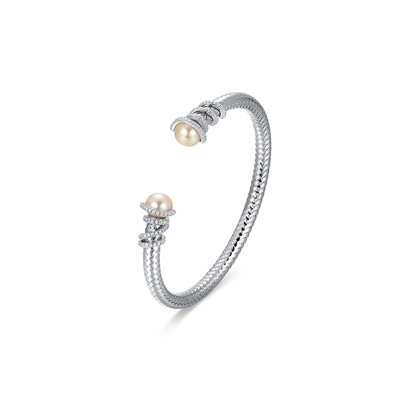 Charles Garnier Genuine White Pearl & CZ Cuff Bangle